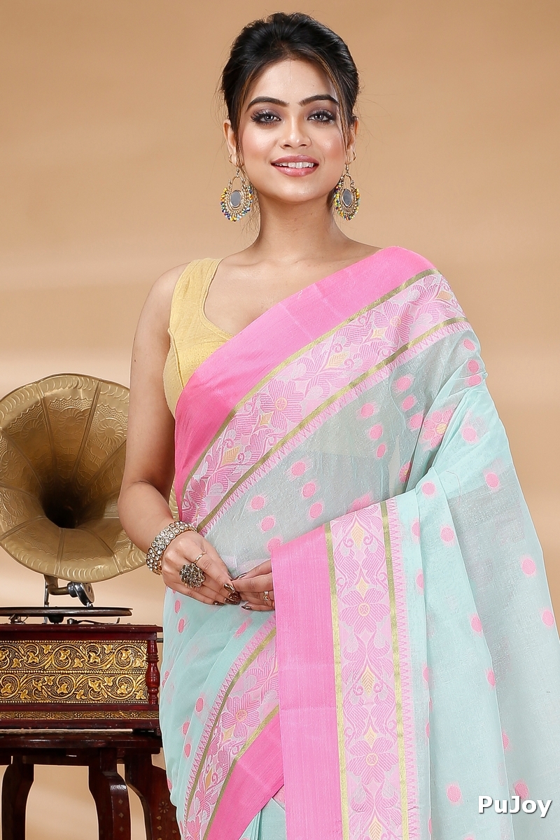 Lime Green Pure Cotton BolLata_Tant Tant Saree (841)