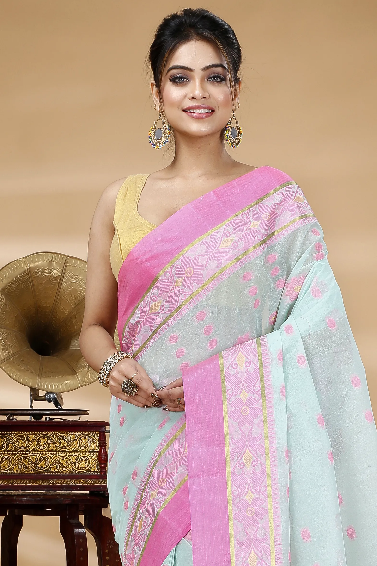 Lime Green Pure Cotton BolLata_Tant Tant Saree (841)