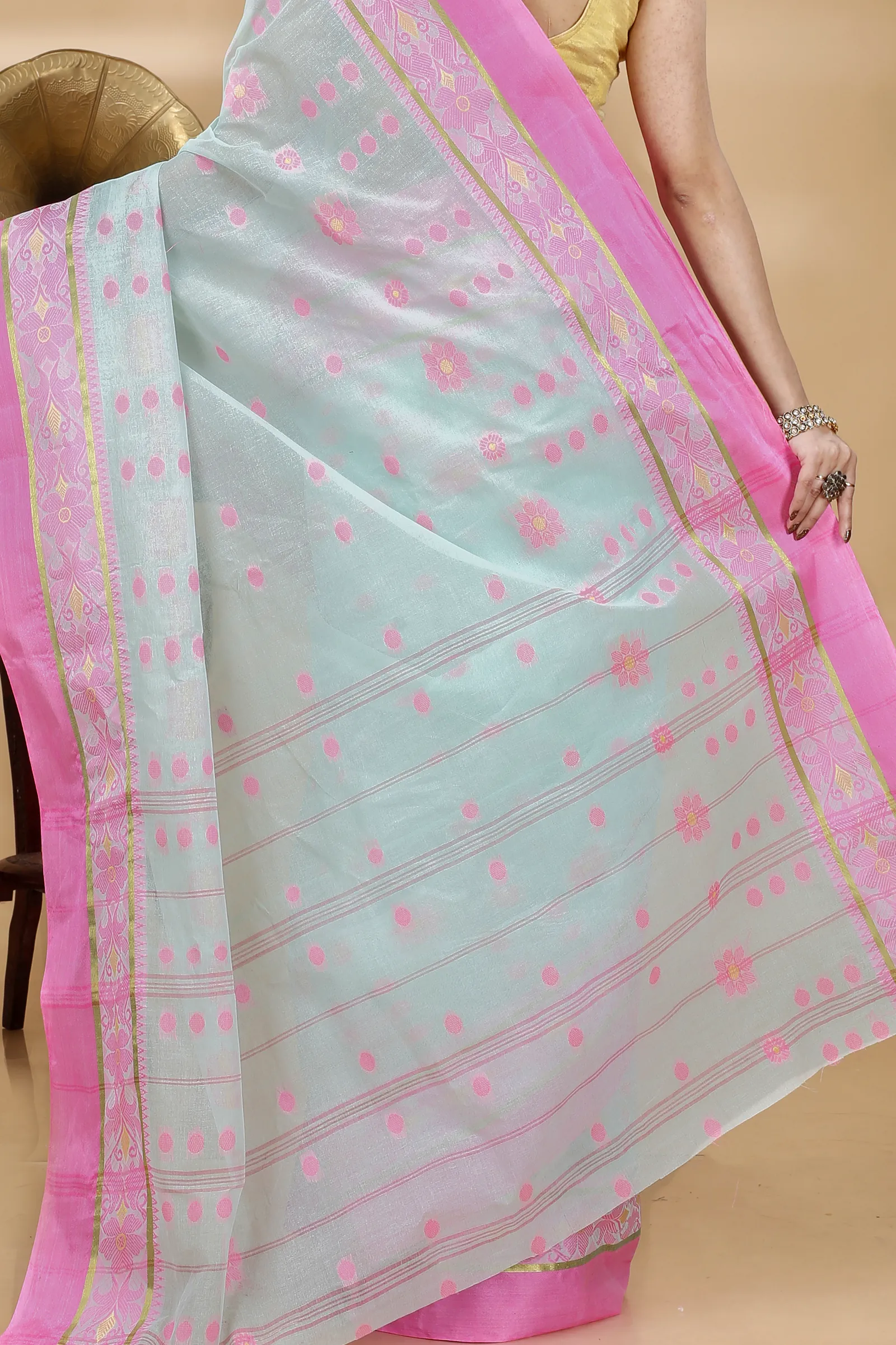 Lime Green Pure Cotton BolLata_Tant Tant Saree (841)