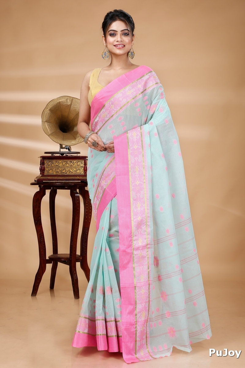 Lime Green Pure Cotton BolLata_Tant Tant Saree (841)