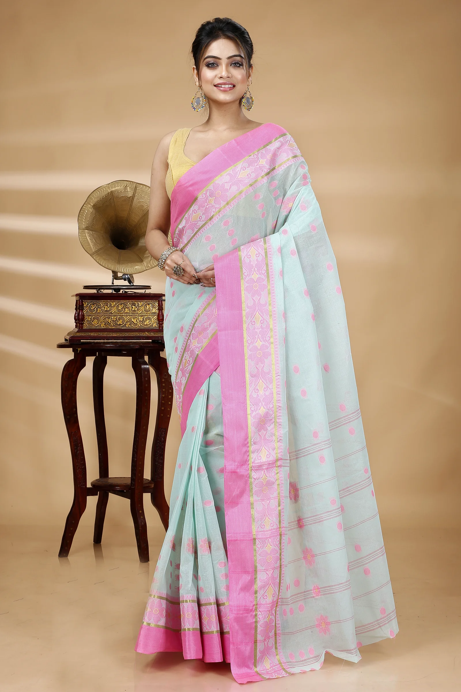 Lime Green Pure Cotton BolLata_Tant Tant Saree (841)