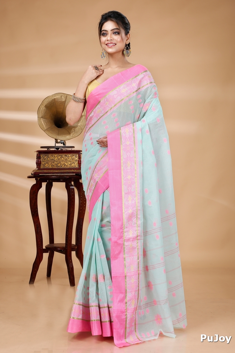 Lime Green Pure Cotton BolLata_Tant Tant Saree (841)