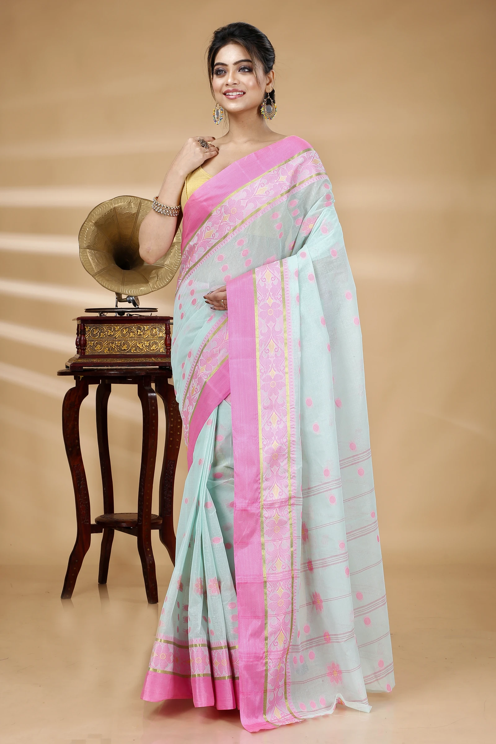 Lime Green Pure Cotton BolLata_Tant Tant Saree (841)