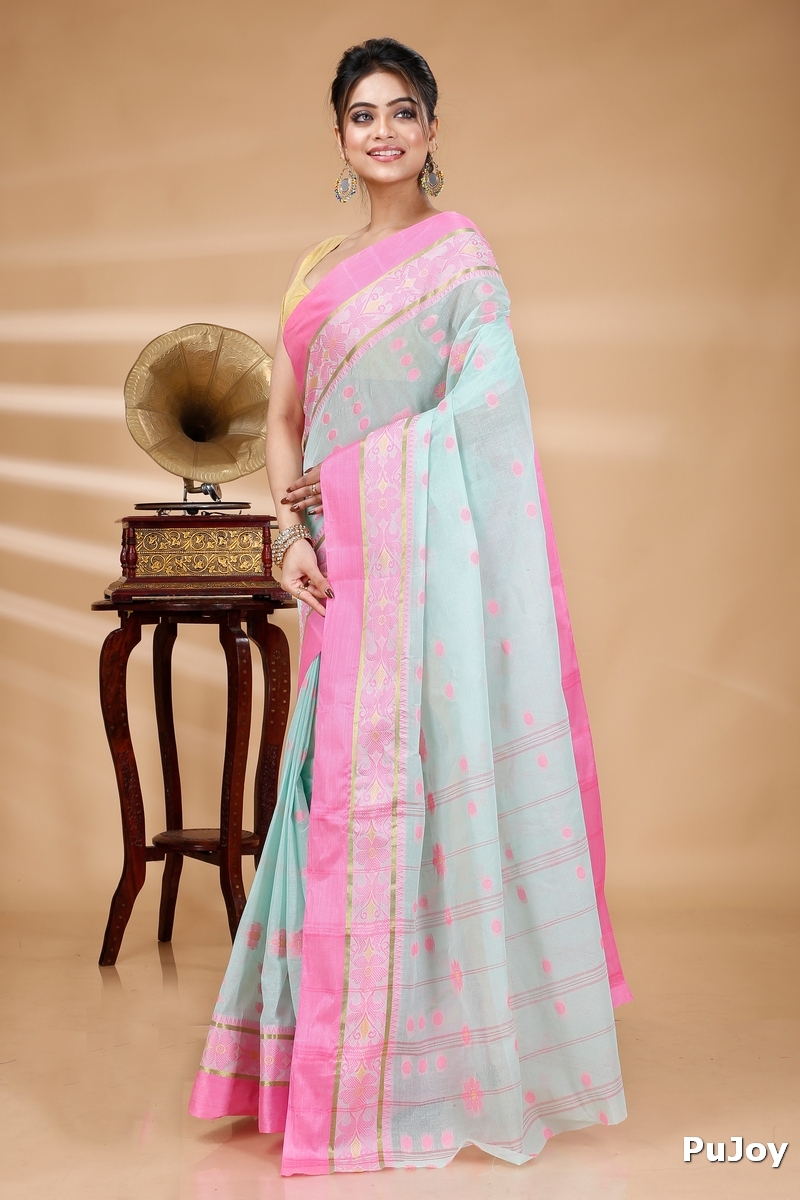 Lime Green Pure Cotton BolLata_Tant Tant Saree (841)