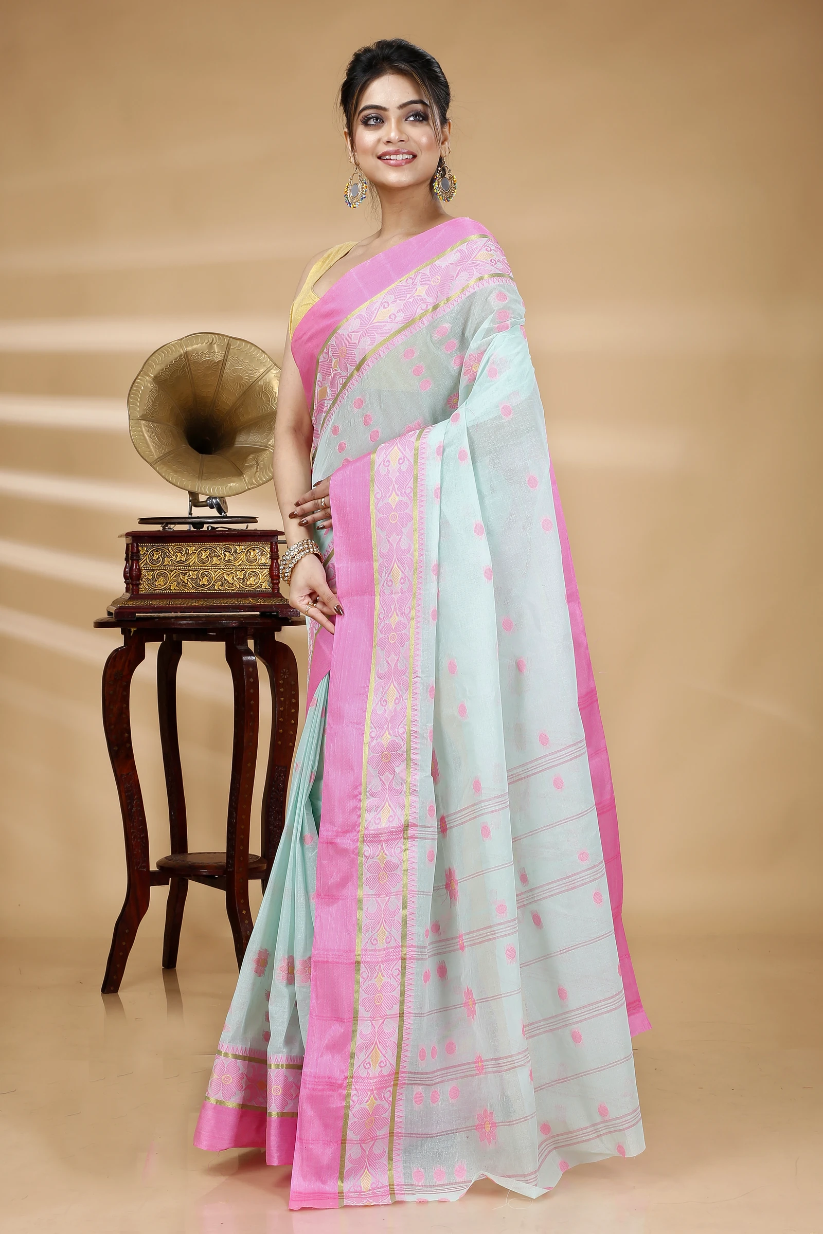 Lime Green Pure Cotton BolLata_Tant Tant Saree (841)