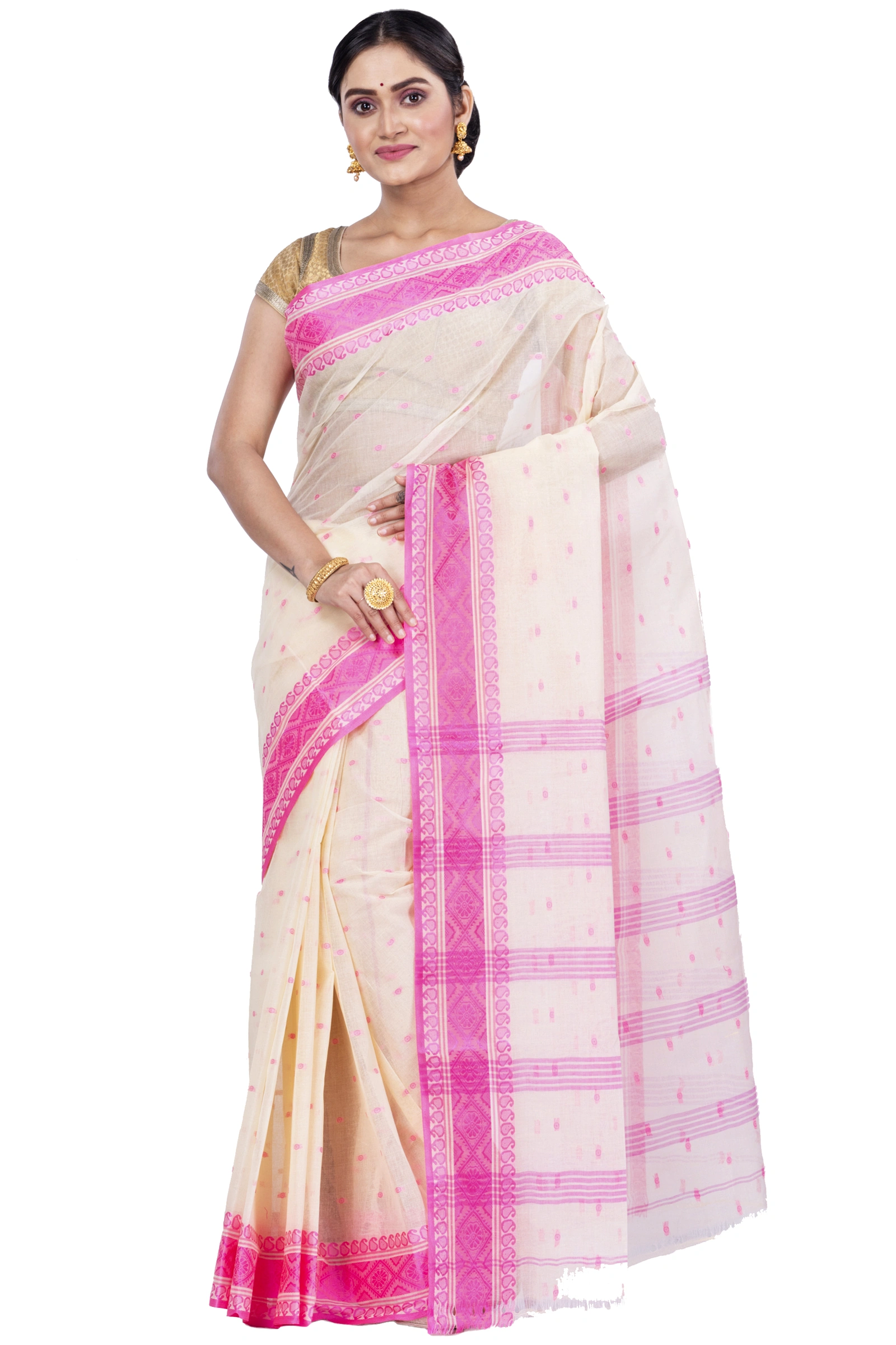 Pink Pure Cotton Boysko_Tant Tant Saree (842)