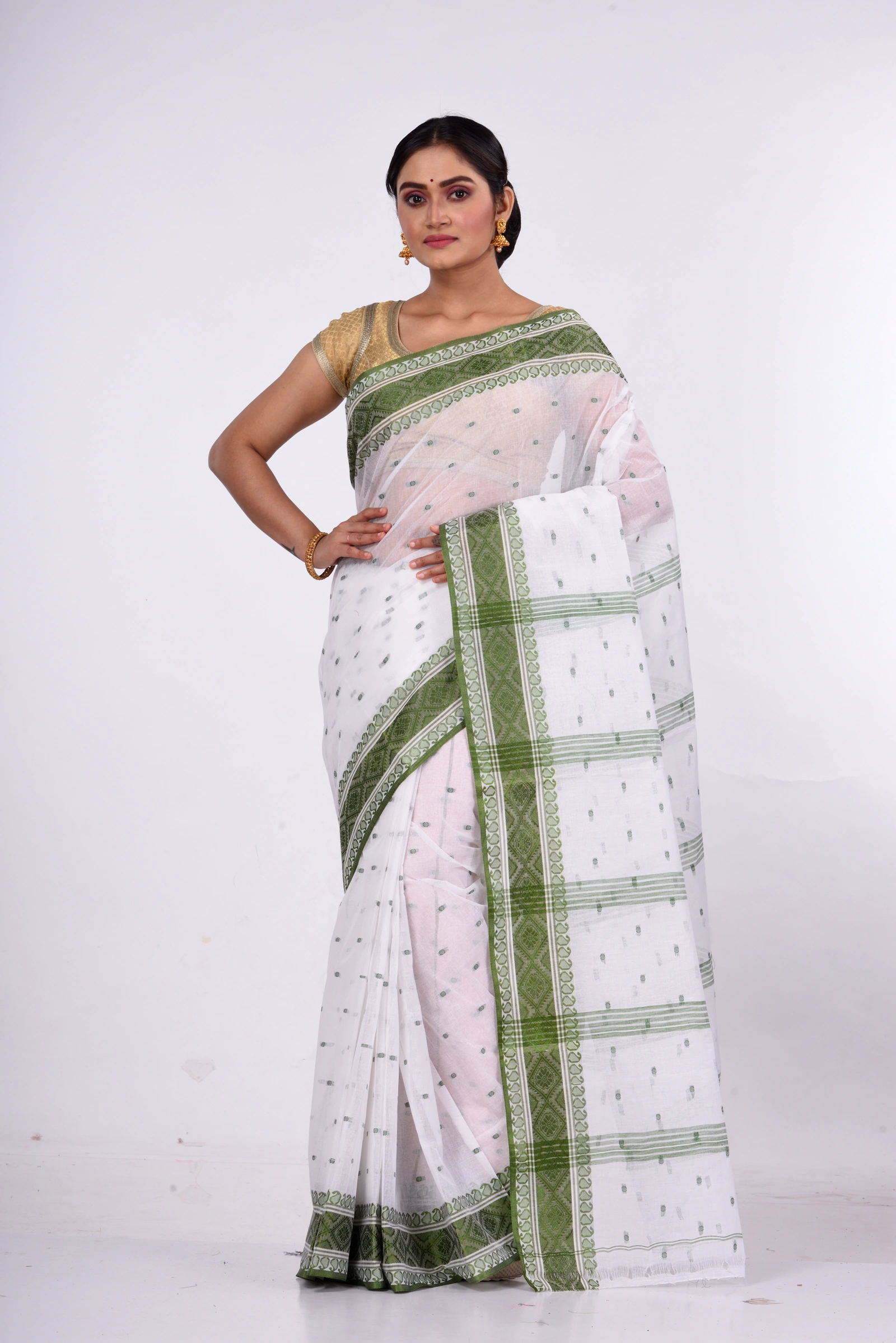 Green Pure Cotton Boysko_Tant Tant Saree (843)