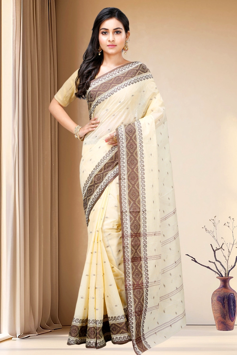 Brown Pure Cotton Boysko_Tant Tant Saree (844)