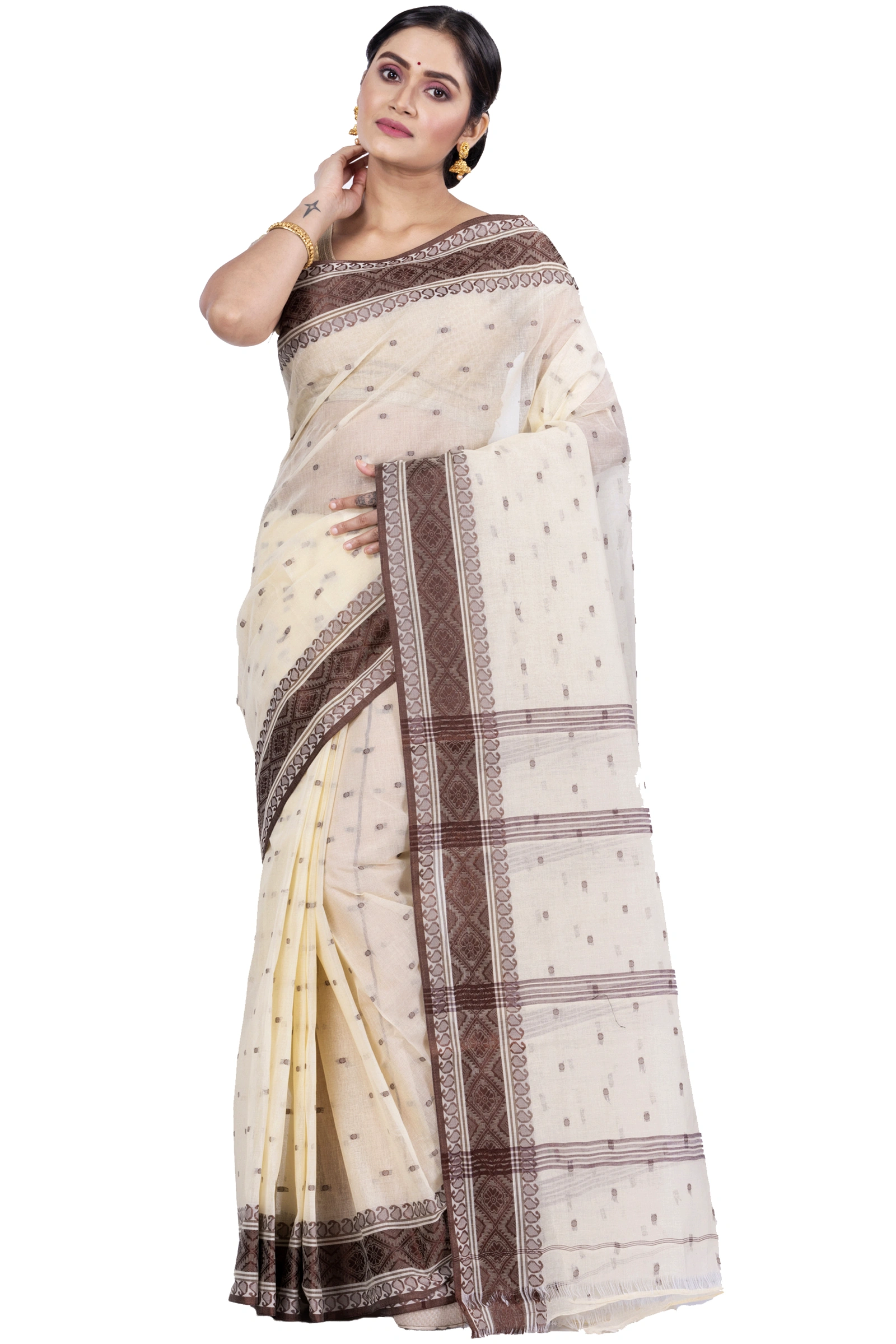 Brown Pure Cotton Boysko_Tant Tant Saree (844)