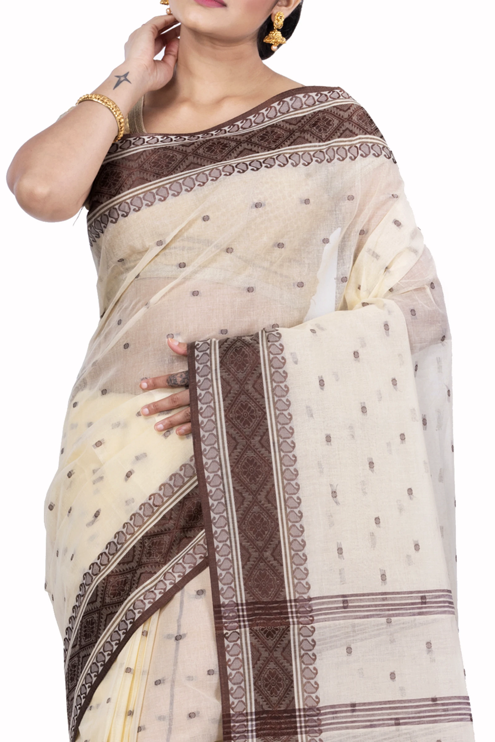 Brown Pure Cotton Boysko_Tant Tant Saree (844)