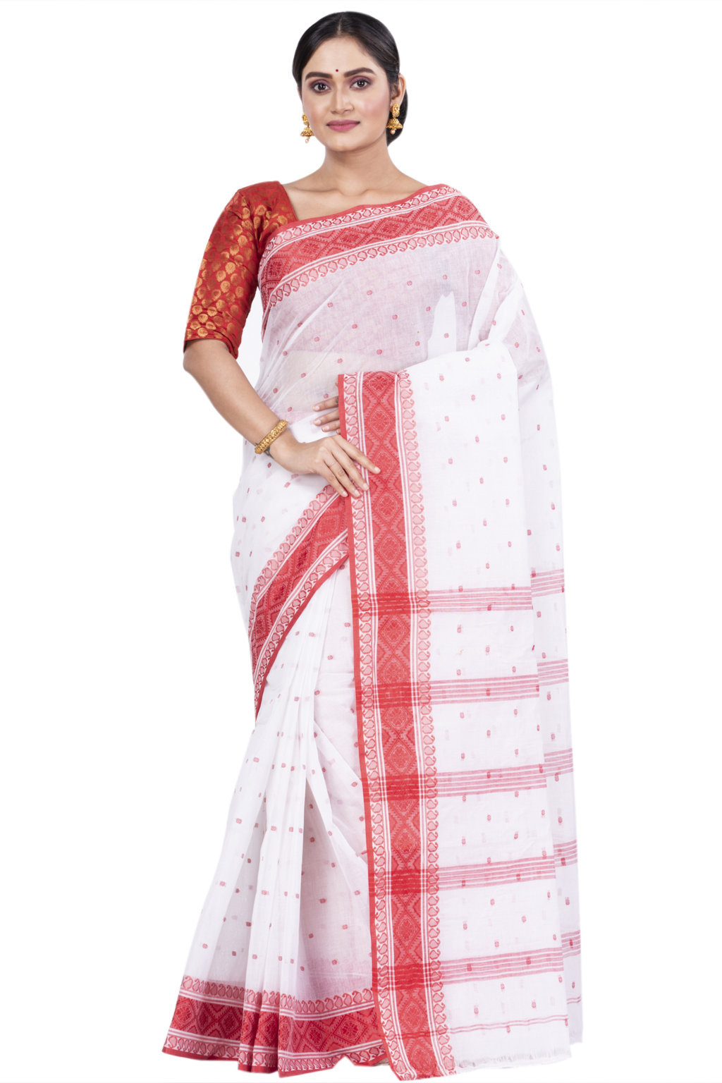 Red Pure Cotton Boysko_Tant Tant Saree (845)