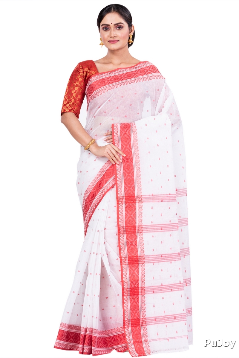 Red Pure Cotton Boysko_Tant Tant Saree (845)