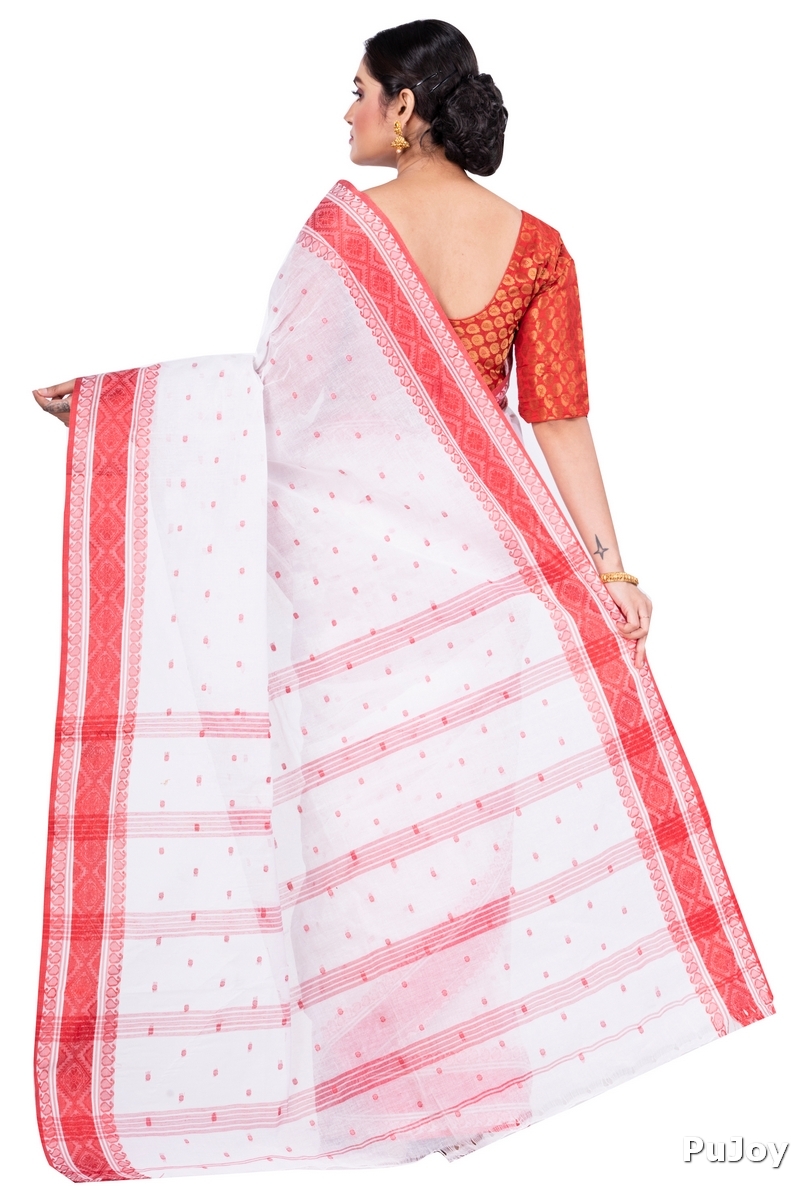 Red Pure Cotton Boysko_Tant Tant Saree (845)