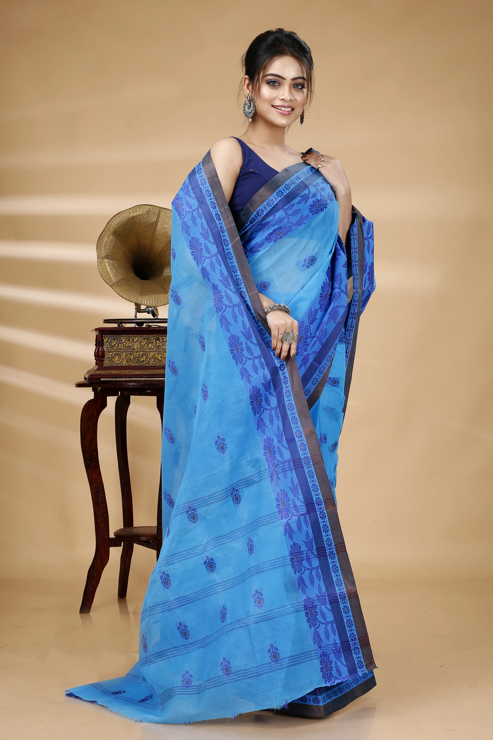 Blue Pure Cotton Fultop_Tant Tant Saree (850)