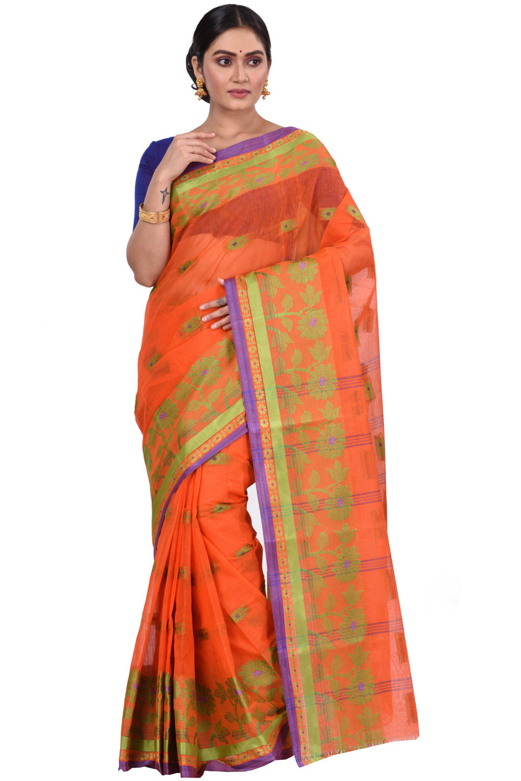 Orange Pure Cotton Fultop_Tant Tant Saree (853)