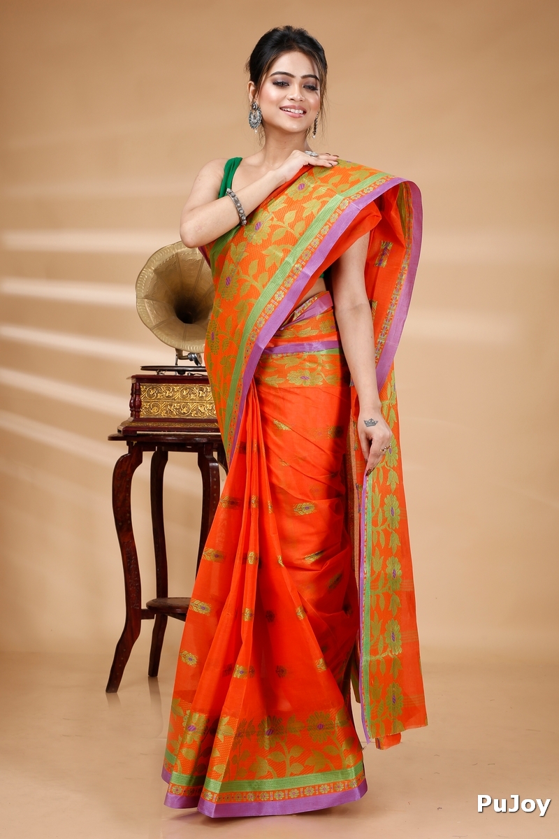 Orange Pure Cotton Fultop_Tant Tant Saree (853)