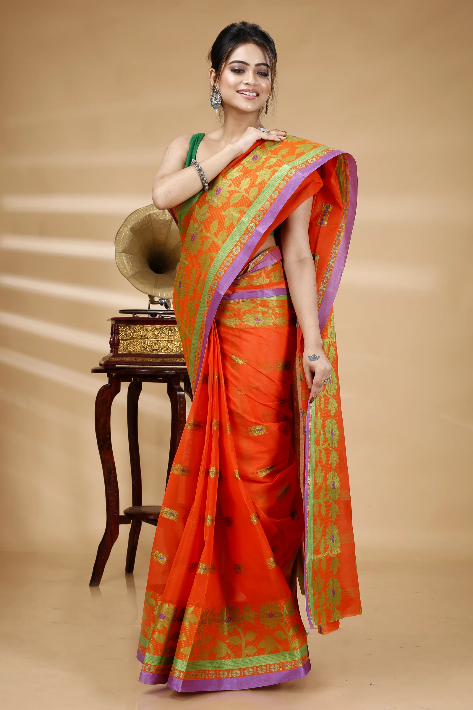 Orange Pure Cotton Fultop_Tant Tant Saree (853)