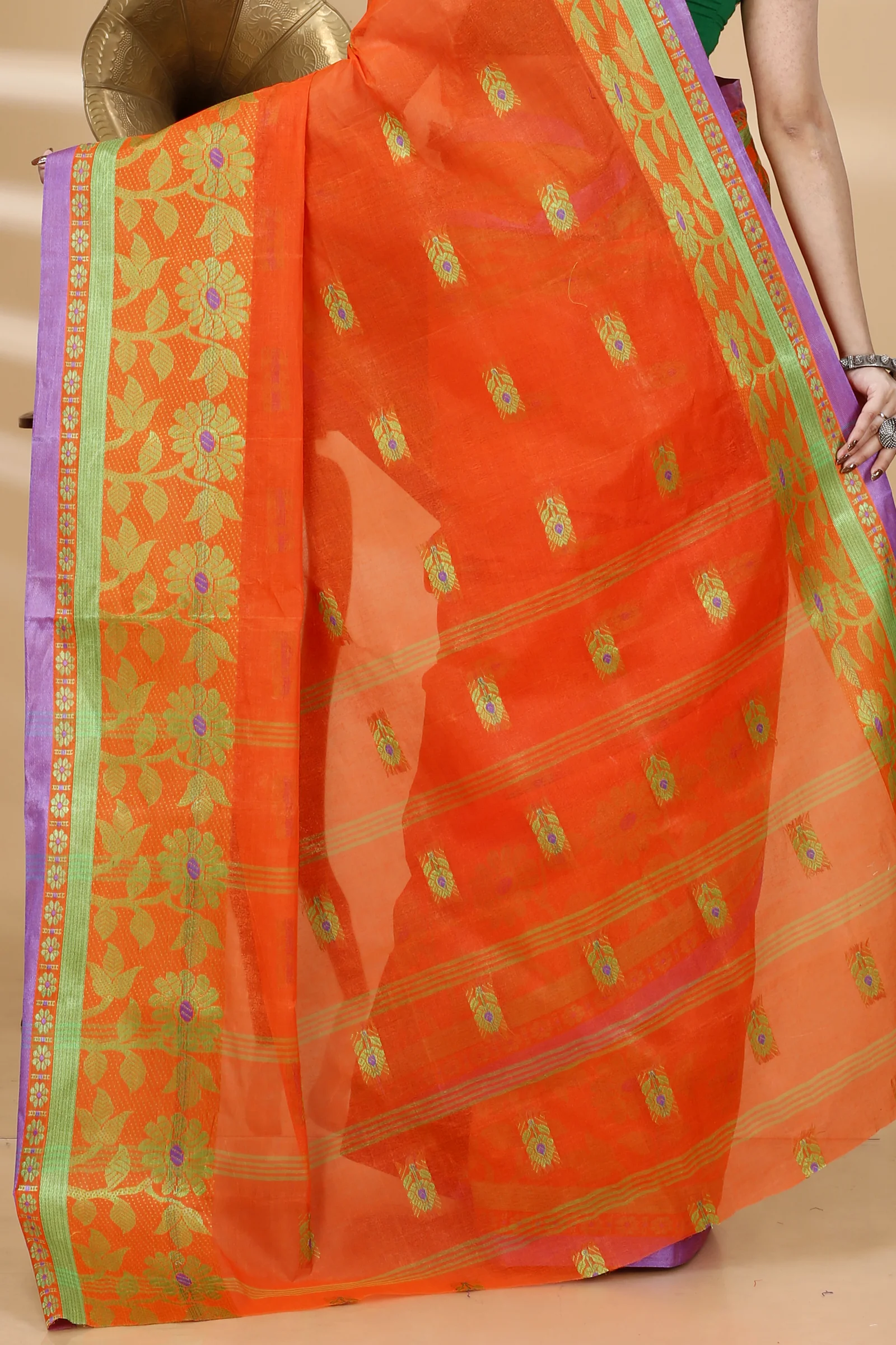 Orange Pure Cotton Fultop_Tant Tant Saree (853)