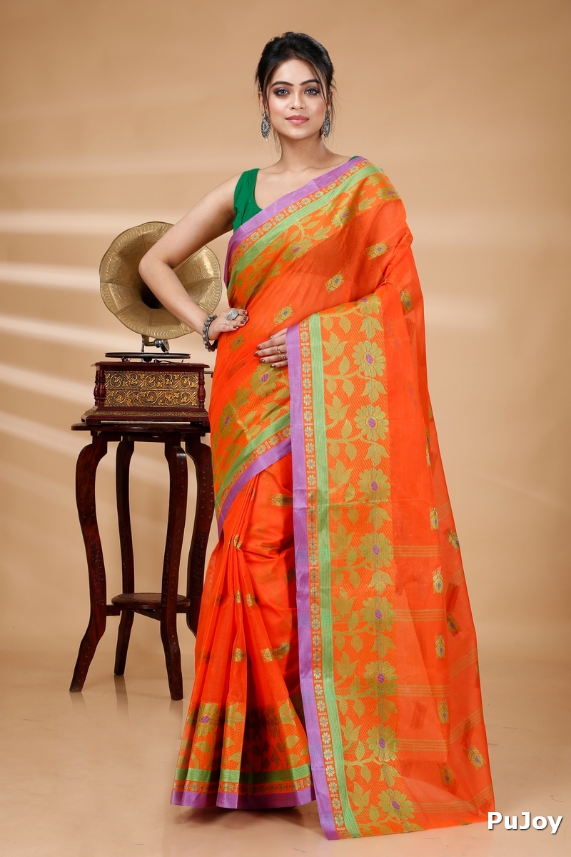 Orange Pure Cotton Fultop_Tant Tant Saree (853)