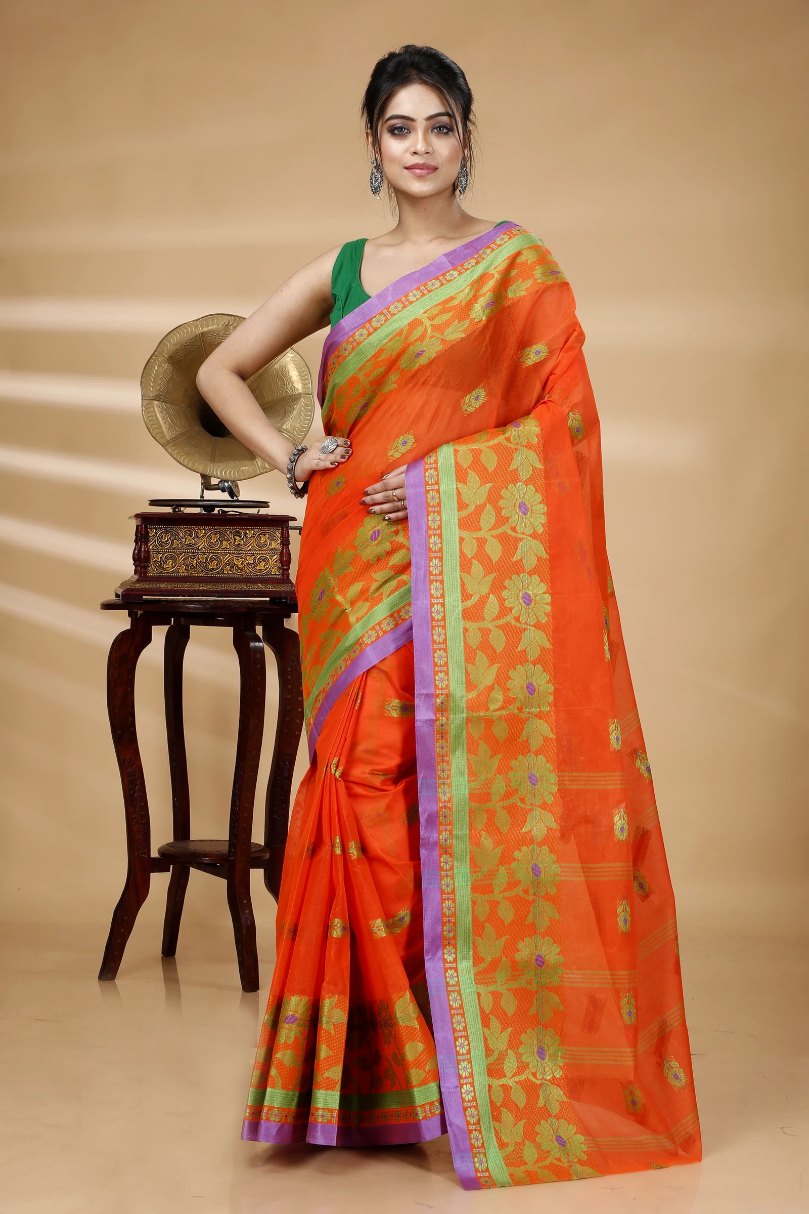 Orange Pure Cotton Fultop_Tant Tant Saree (853)