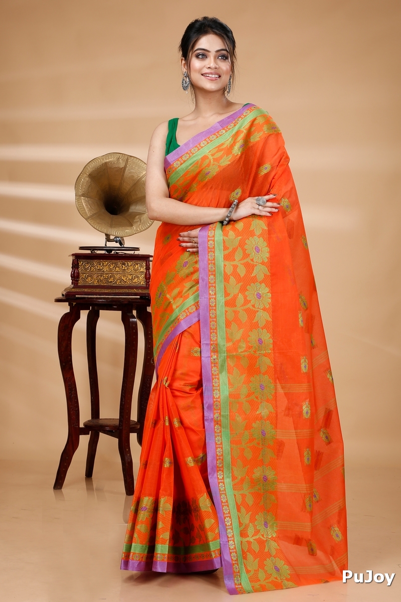 Orange Pure Cotton Fultop_Tant Tant Saree (853)