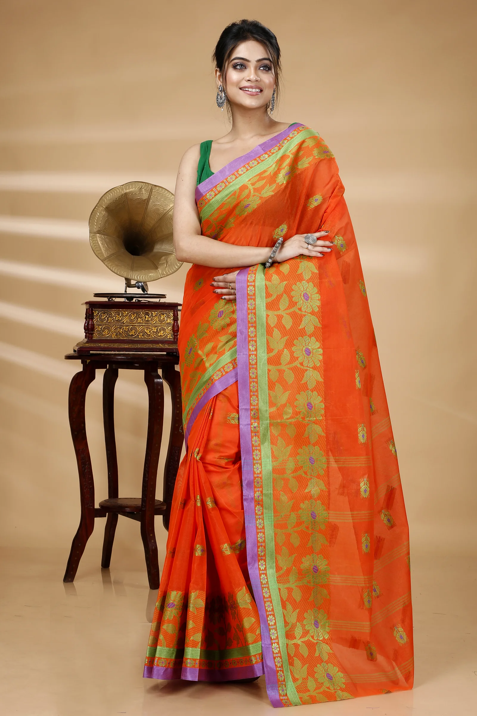 Orange Pure Cotton Fultop_Tant Tant Saree (853)