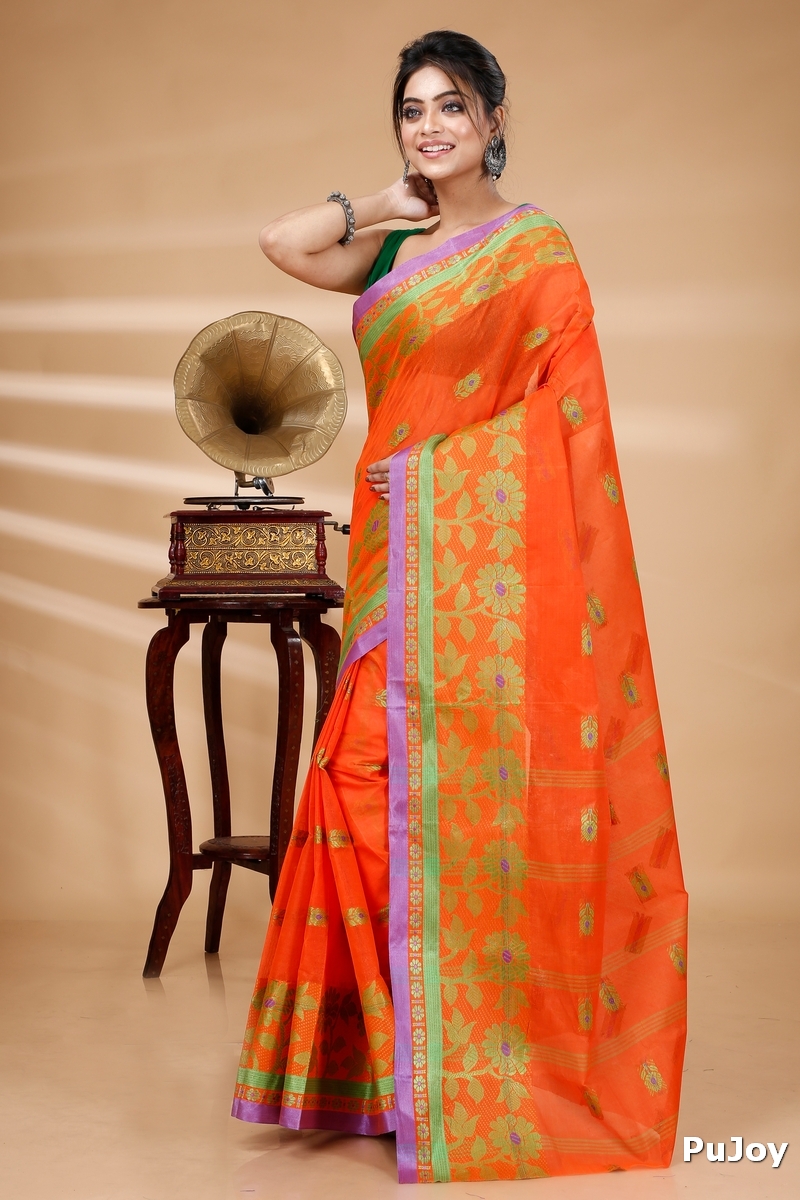 Orange Pure Cotton Fultop_Tant Tant Saree (853)