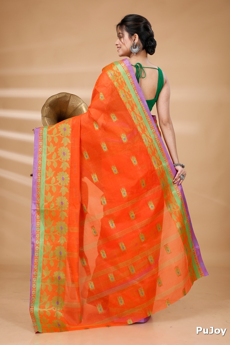 Orange Pure Cotton Fultop_Tant Tant Saree (853)