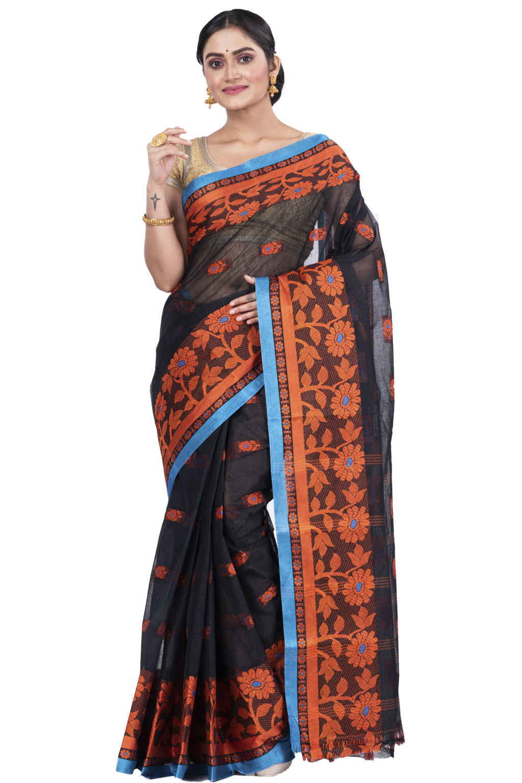 Black Pure Cotton Fultop_Tant Tant Saree (854)