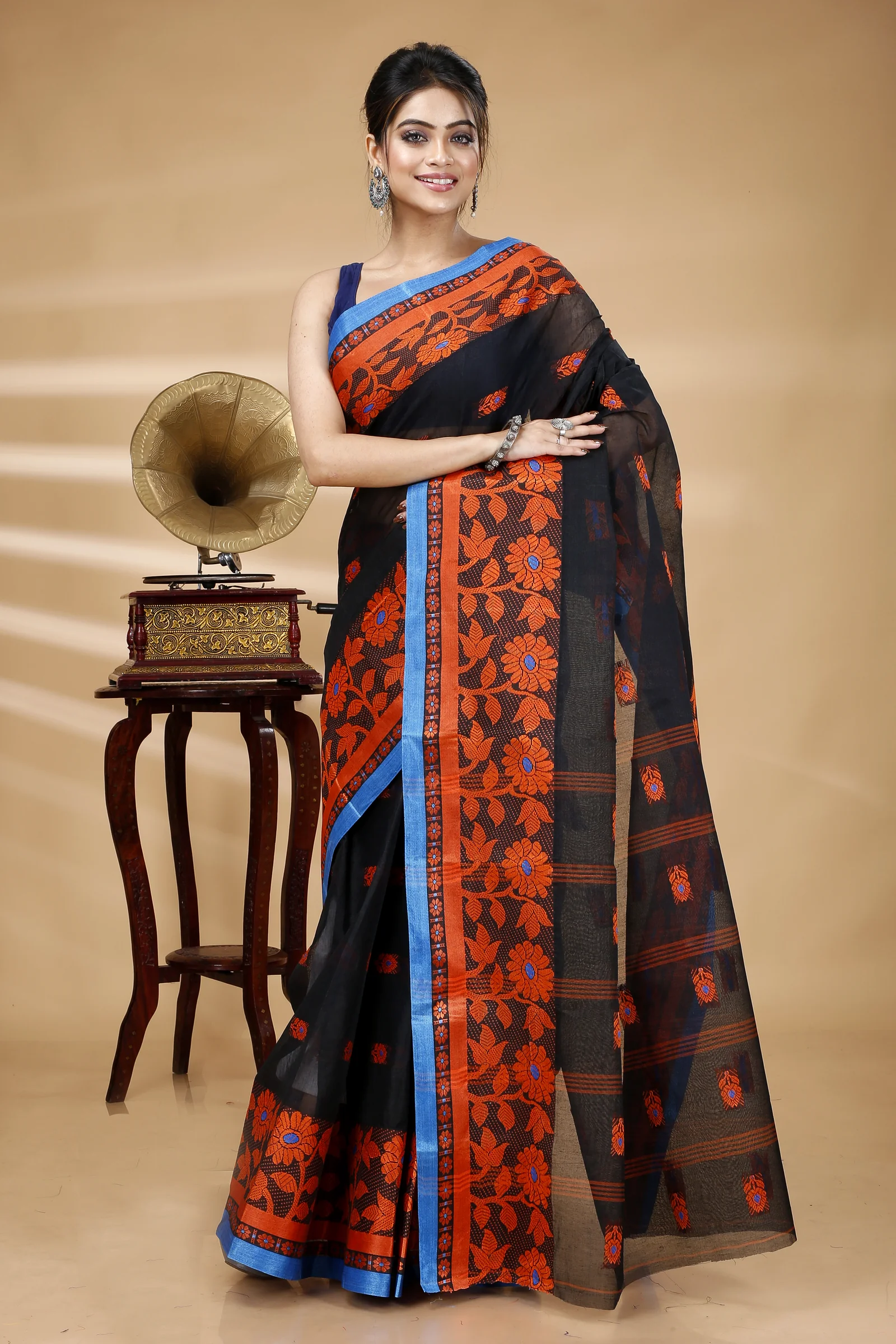 Black Pure Cotton Fultop_Tant Tant Saree (854)