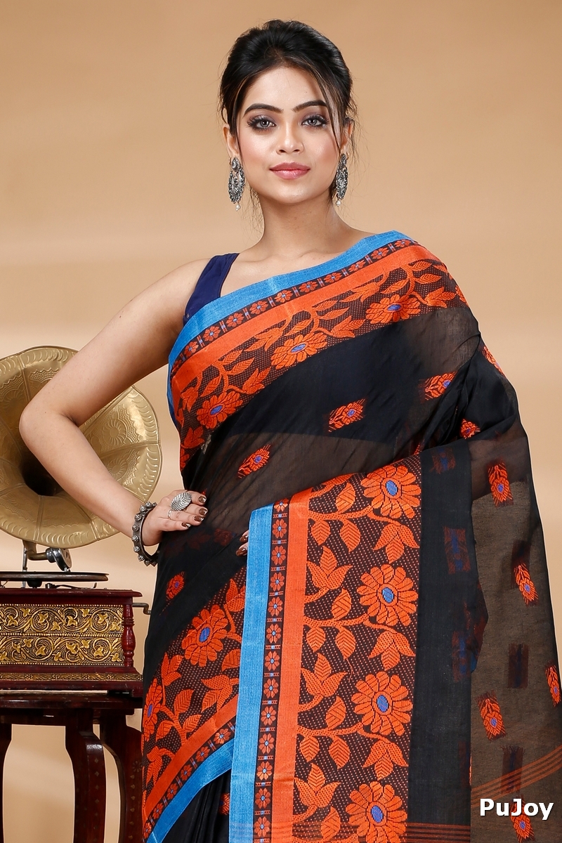 Black Pure Cotton Fultop_Tant Tant Saree (854)