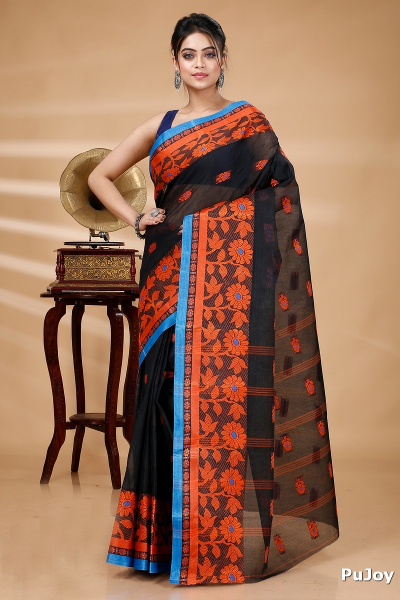 Black Pure Cotton Fultop_Tant Tant Saree (854)