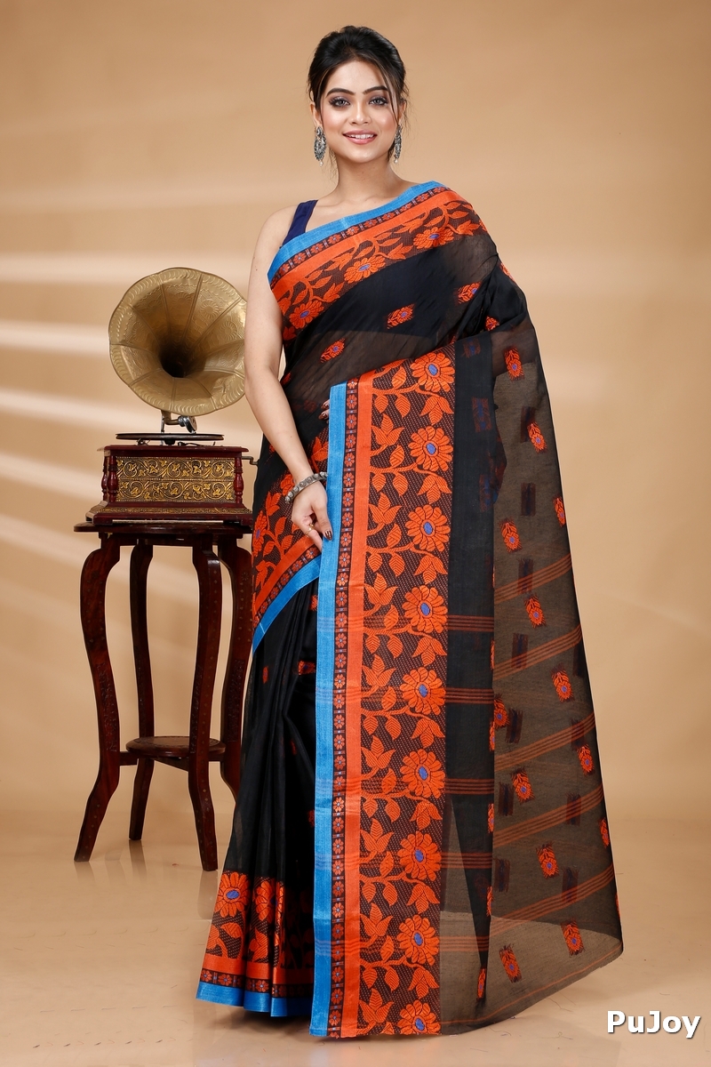 Black Pure Cotton Fultop_Tant Tant Saree (854)