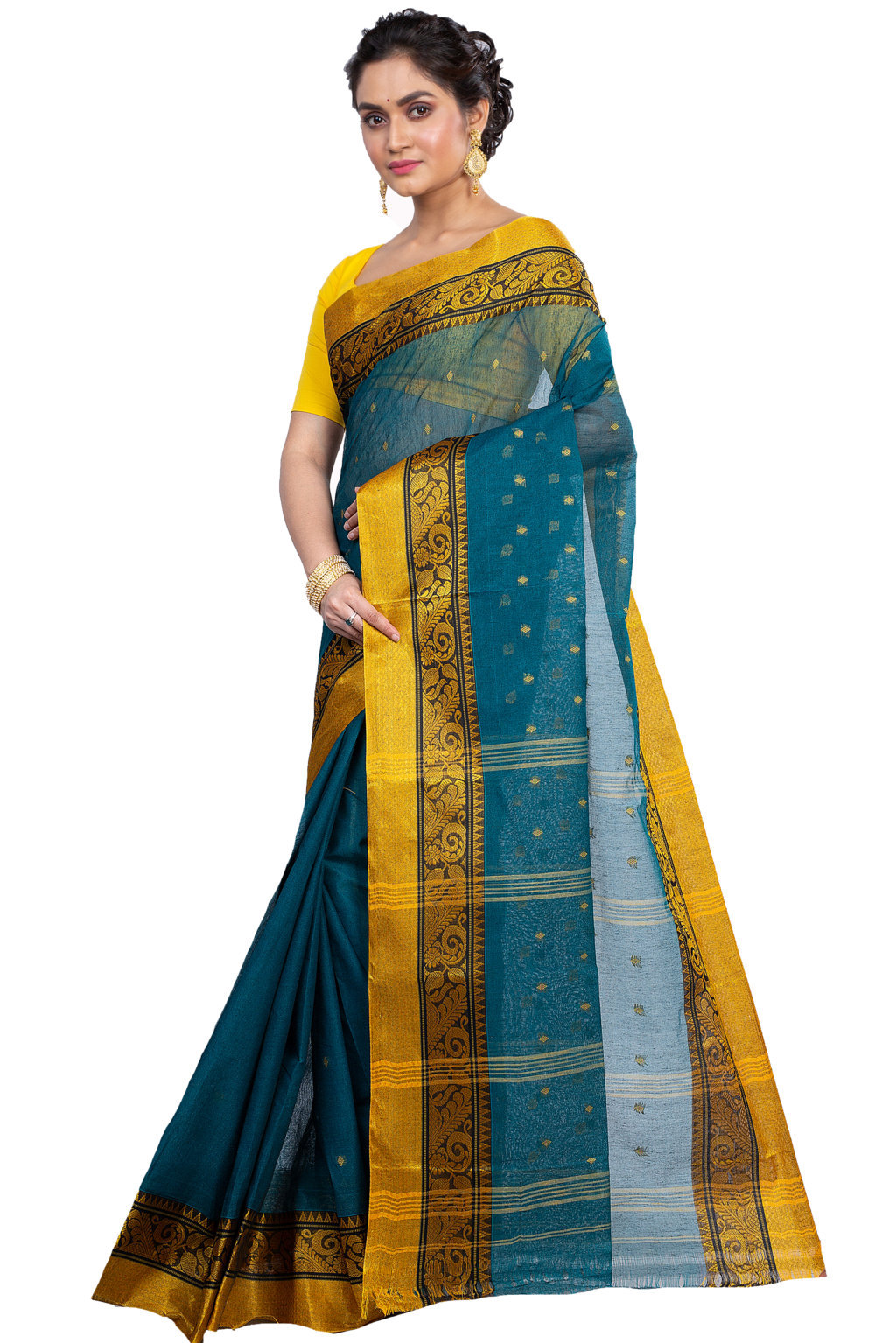 Dark Green Pure Cotton Sorbori Tant Saree (855)