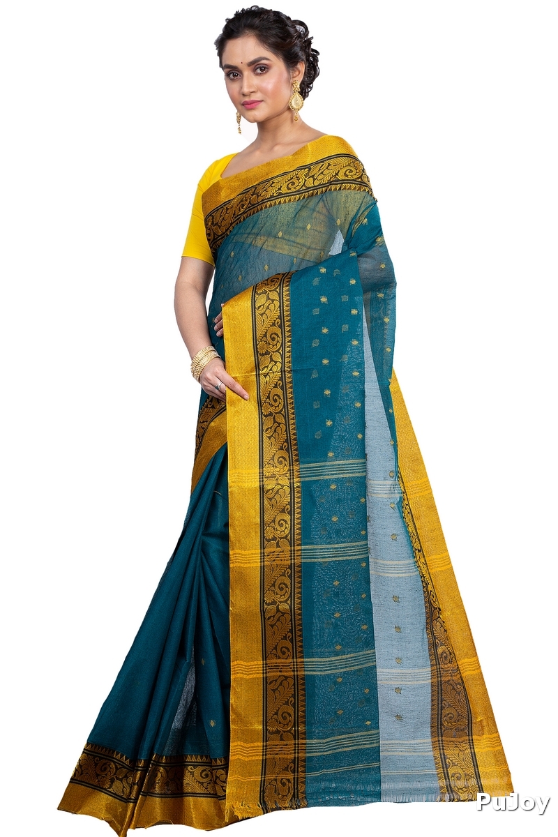 Dark Green Pure Cotton Sorbori Tant Saree (855)