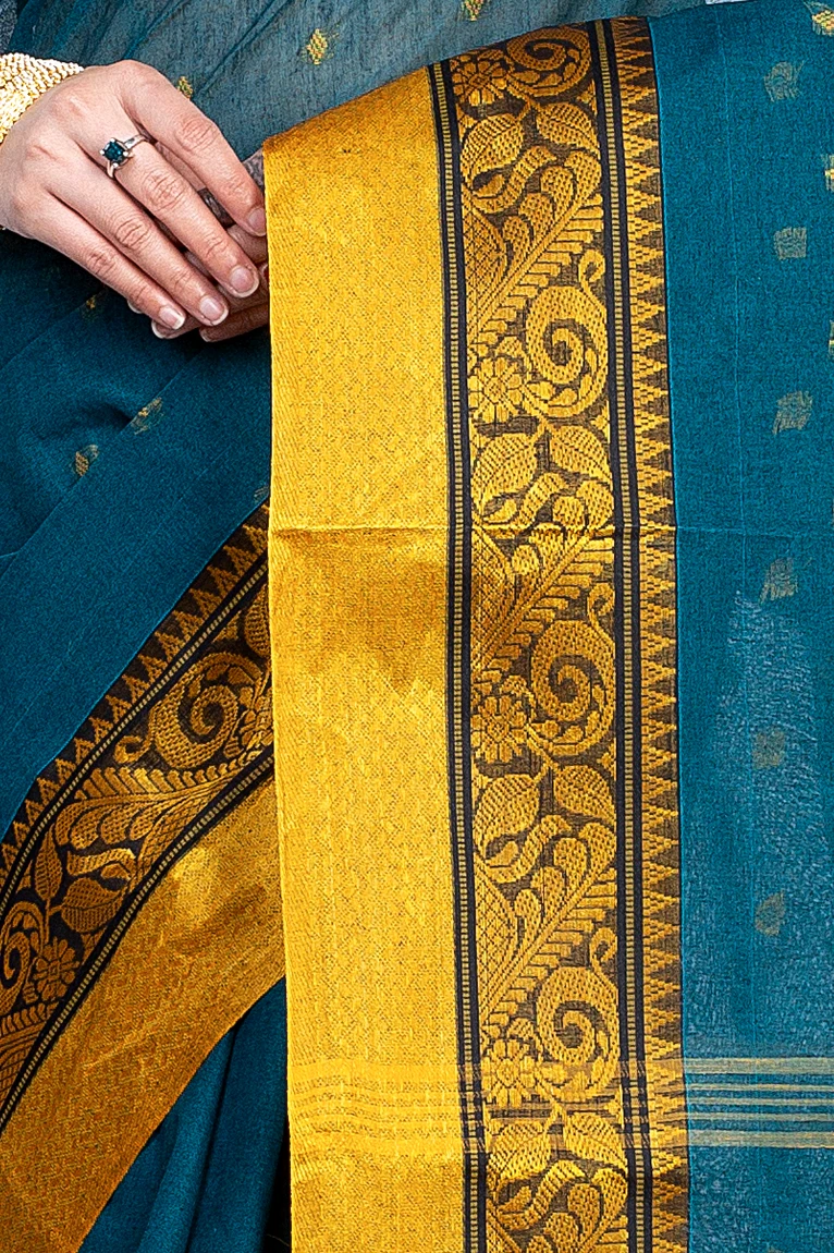 Dark Green Pure Cotton Sorbori Tant Saree (855)