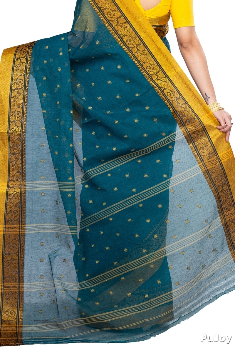 Dark Green Pure Cotton Sorbori Tant Saree (855)