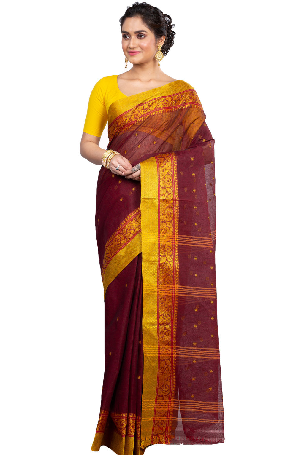 Brown Pure Cotton Sorbori Tant Saree (856)