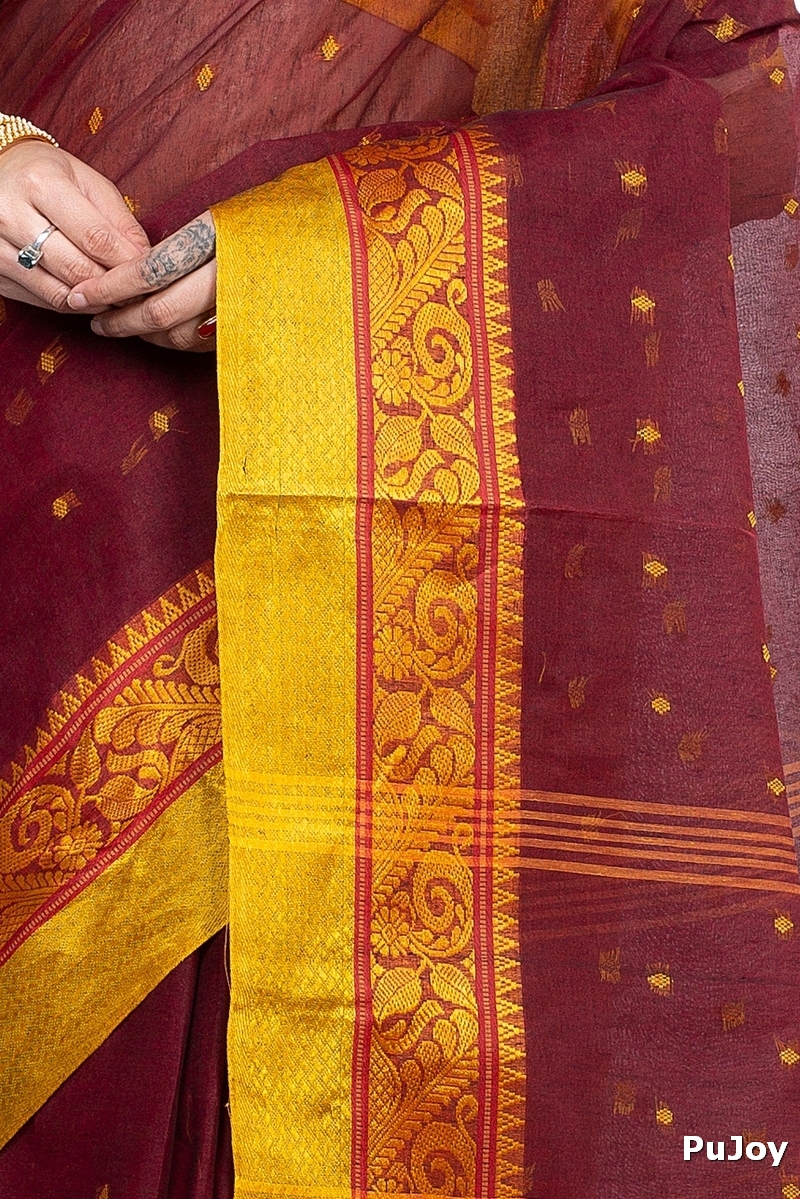 Brown Pure Cotton Sorbori Tant Saree (856)