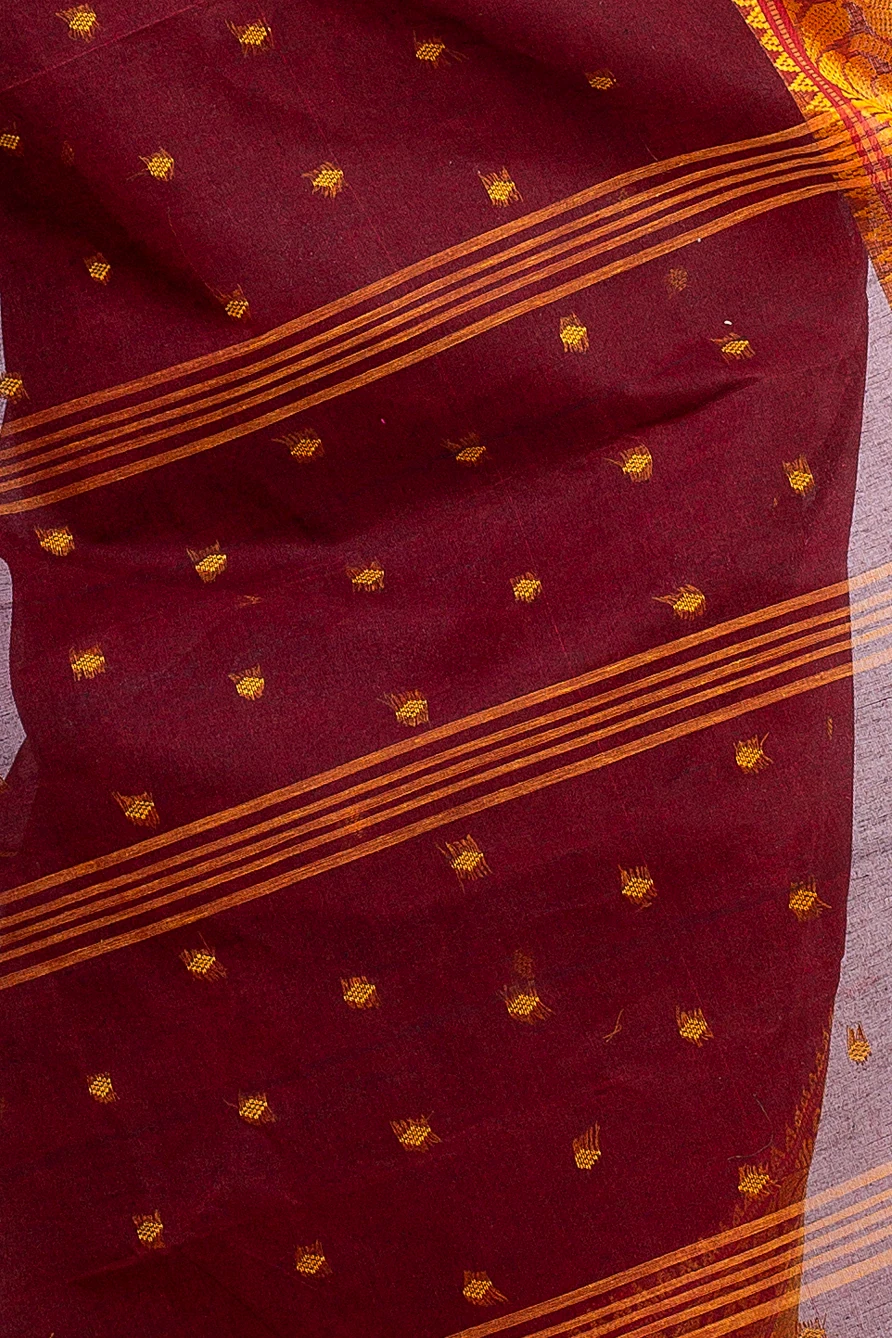 Brown Pure Cotton Sorbori Tant Saree (856)