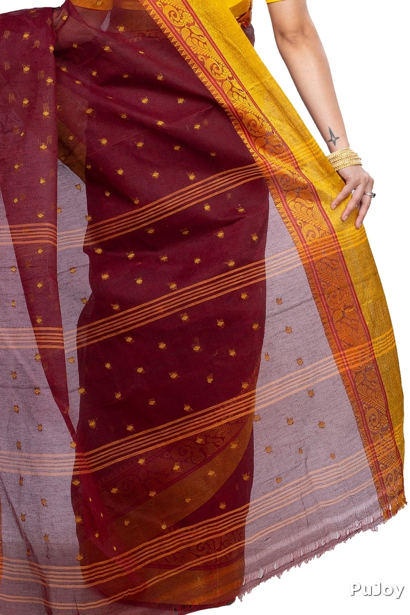 Brown Pure Cotton Sorbori Tant Saree (856)