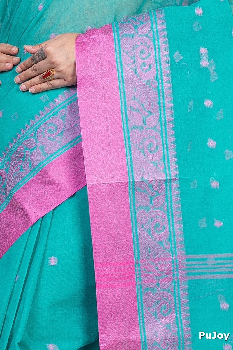 Olive Green Pure Cotton Sorbori Tant Saree (857)