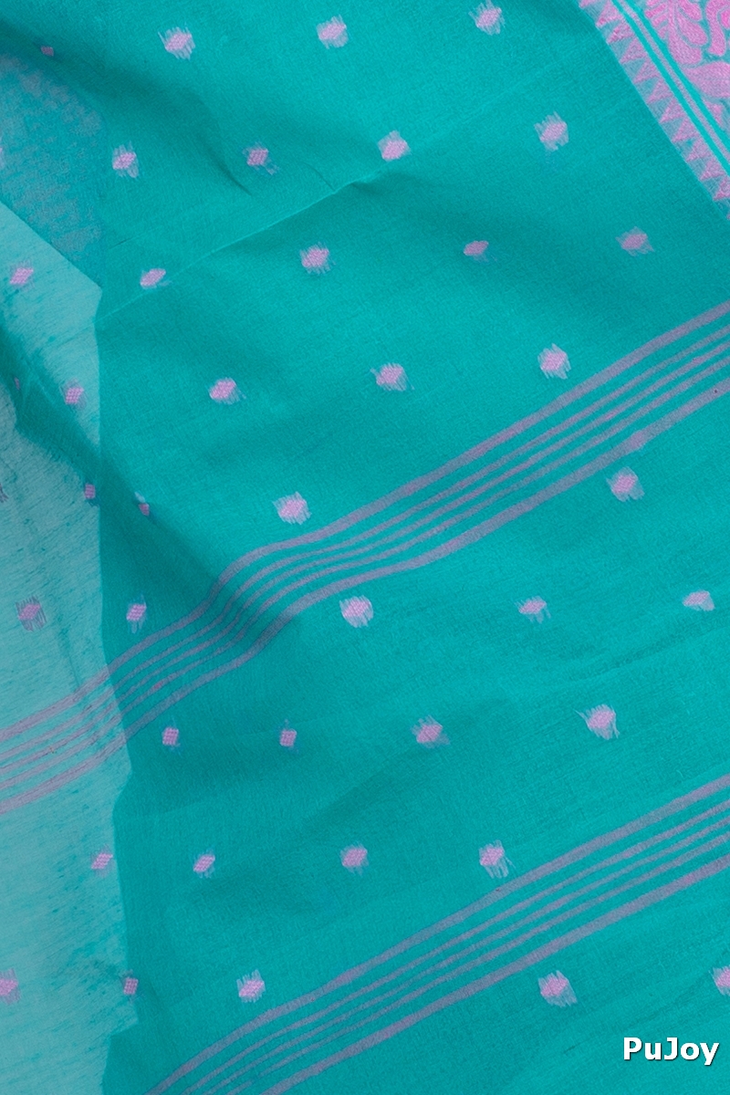 Olive Green Pure Cotton Sorbori Tant Saree (857)