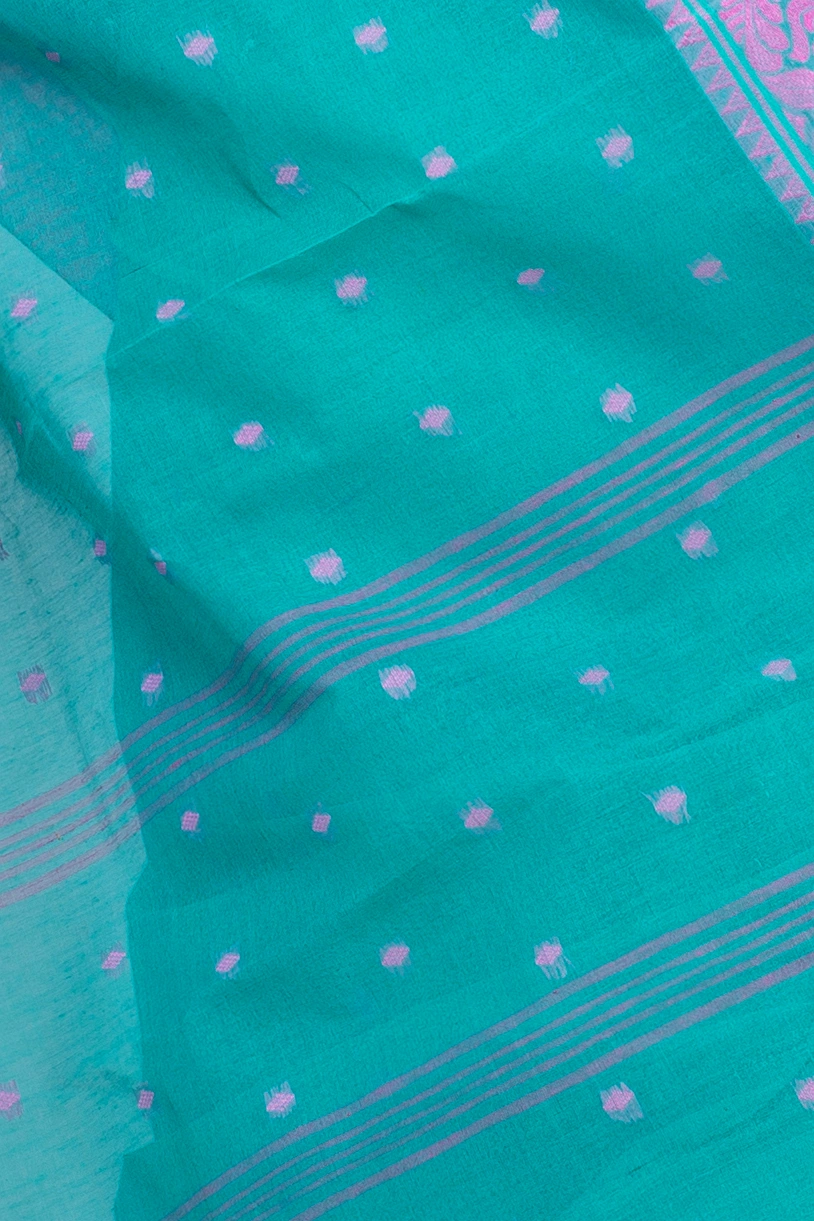 Olive Green Pure Cotton Sorbori Tant Saree (857)