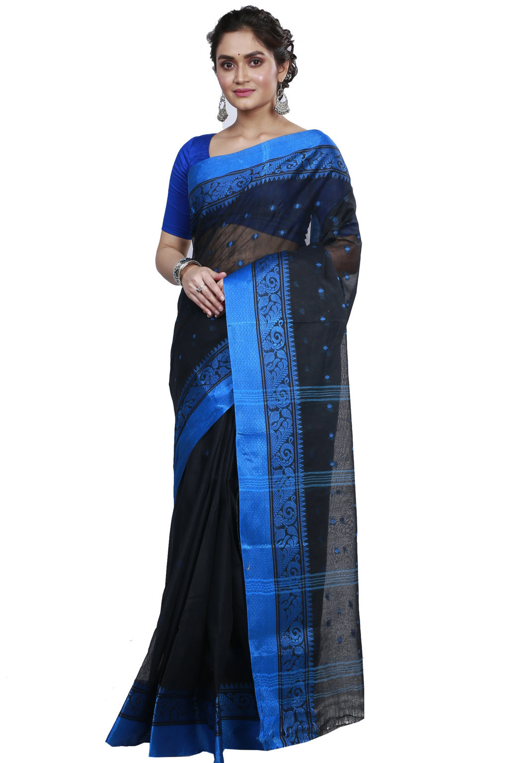 Naby Blue Pure Cotton Sorbori Tant Saree (858)