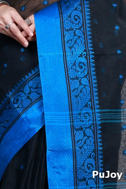 Naby Blue Pure Cotton Sorbori Tant Saree (858)