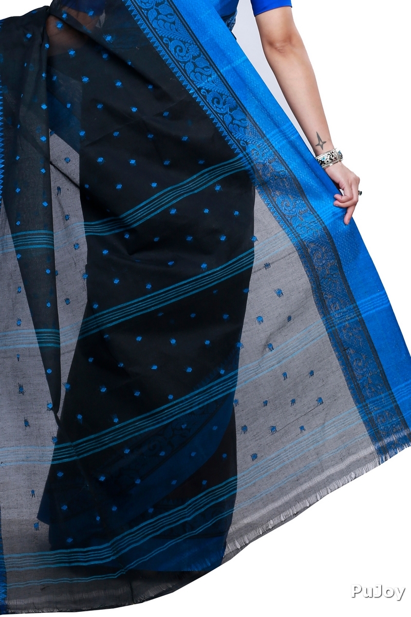 Naby Blue Pure Cotton Sorbori Tant Saree (858)