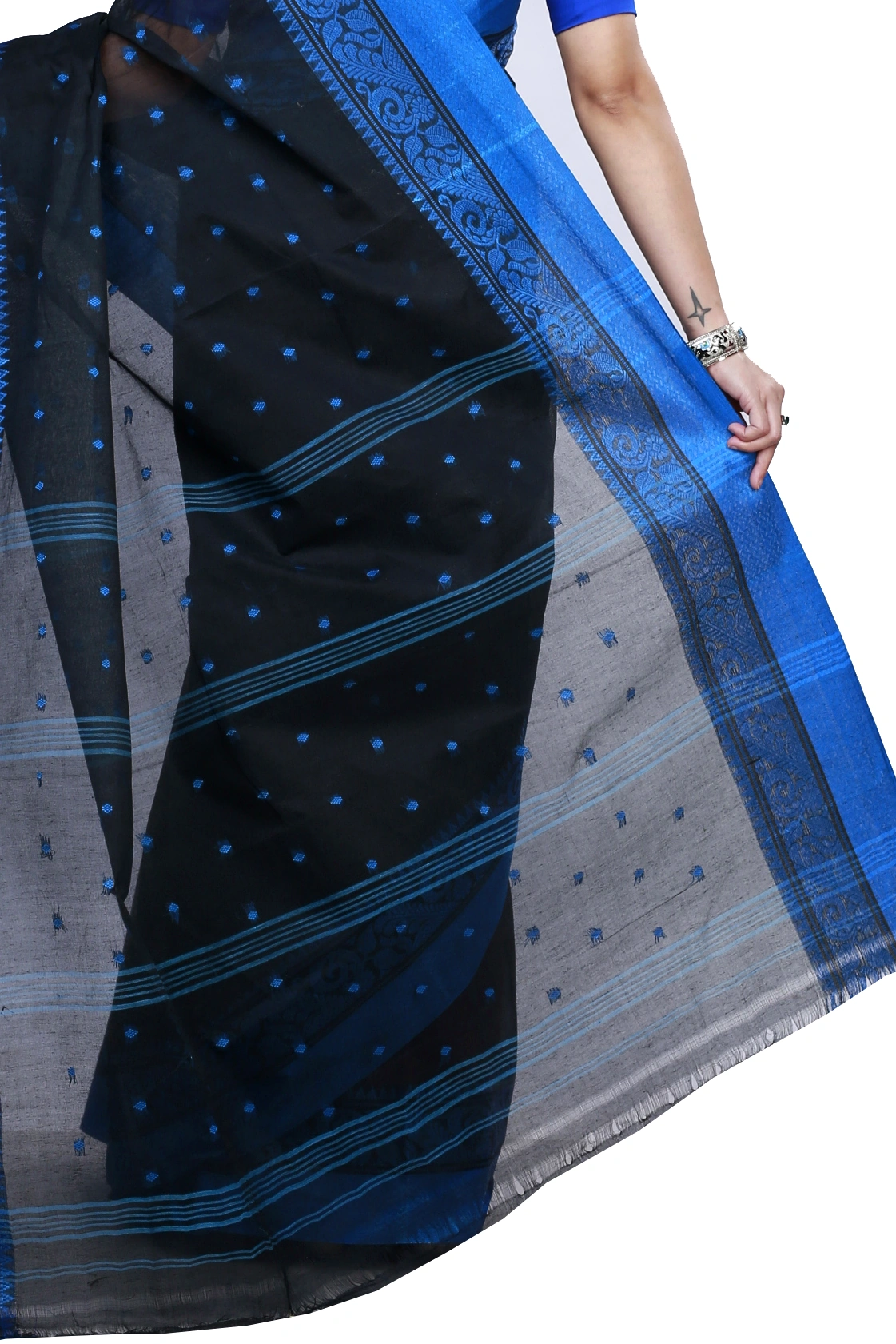 Naby Blue Pure Cotton Sorbori Tant Saree (858)