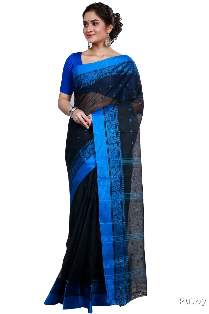 Naby Blue Pure Cotton Sorbori Tant Saree (858)