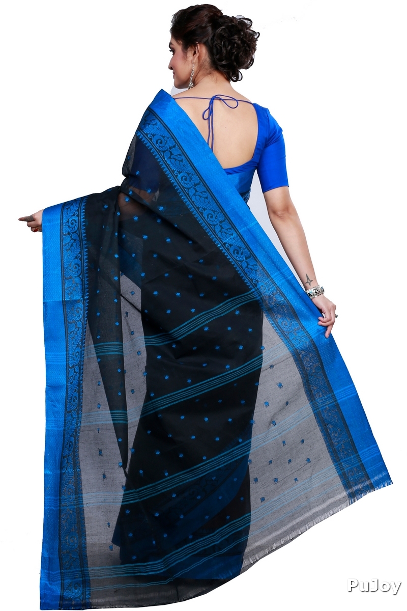 Naby Blue Pure Cotton Sorbori Tant Saree (858)